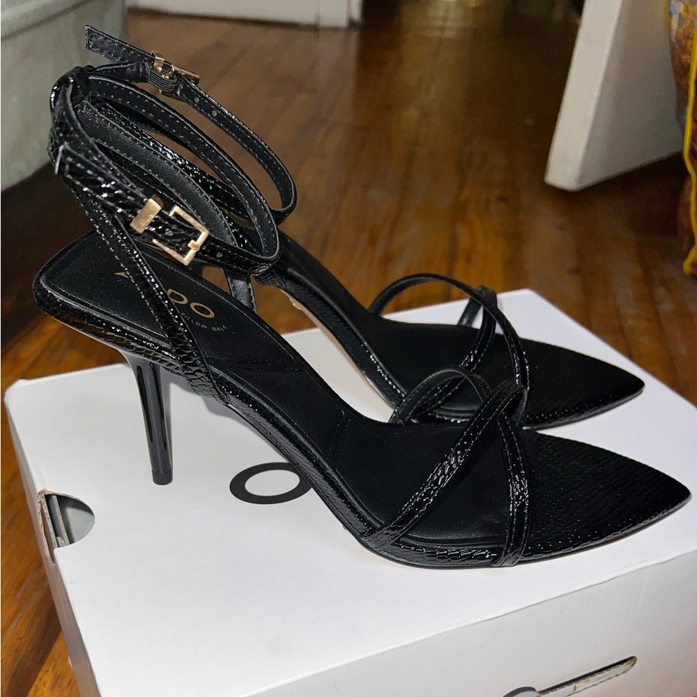 Aldo Elegant Adrina Black Strappy Sandals 7.5 - Picture 2 of 9